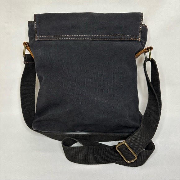 Auger Canvas Leather Crossbody Messenger Bag Black Unisex - Picture 6 of 13